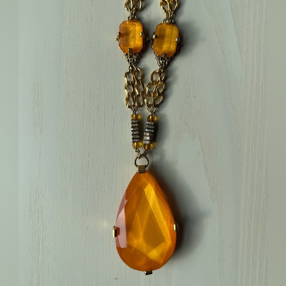 Erickson Beamon ROCKS gold necklace with faceted amber pendant